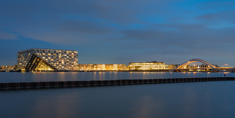 Obraz premium Panorama of the artificial island Steigereiland at IJburg neighbourhood in Amsterdam-Oost, The Netherlands