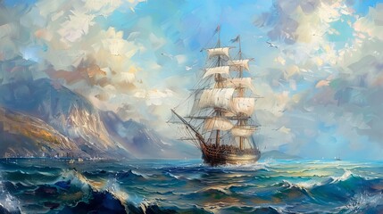 painting of ship in the sea