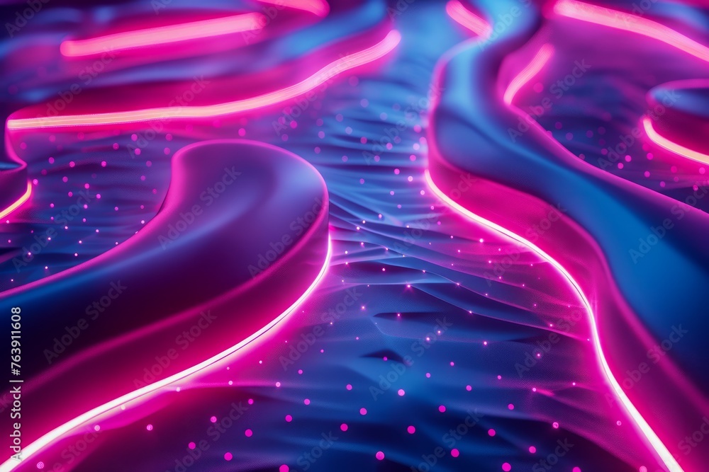 Aufkleber futuristic neon lights on abstract digital waves and glowing particles background high tech concept