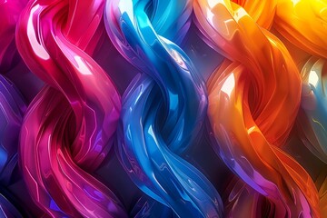 Vibrant Abstract Swirling Colors Background with Luminous Twisted Waves in Pink, Orange, and Blue Hues - obrazy, fototapety, plakaty
