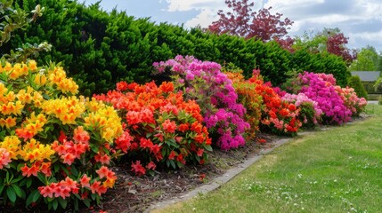 Beautifully tended flower bed filled with vibrant azaleas.