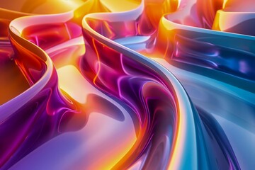 Colorful Abstract 3D Waves Design with Vibrant Pink, Blue, and Purple Hues for Backgrounds and Wallpapers - obrazy, fototapety, plakaty