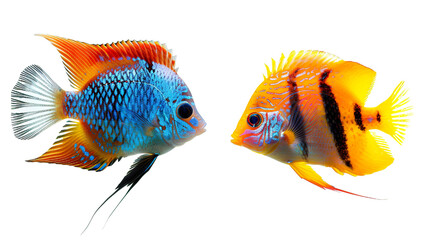 Animals popular fish pets aquarium salt water ocean sea fish banner panorama - Collection of different 3 fishes, isolated on white background PNG - obrazy, fototapety, plakaty