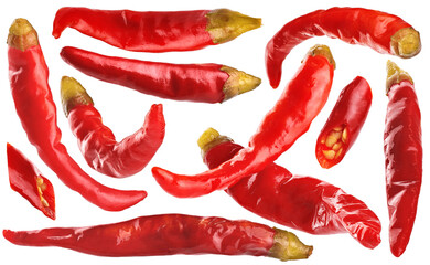 Pickled chili peppers isolated on white background. Collection with clipping path.