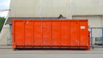 Big Orange Roll Off Dumpster Industrial Waste Management