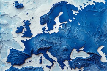 Topographic map of Europe created in a layered paper cut style with delineation of the borders of...