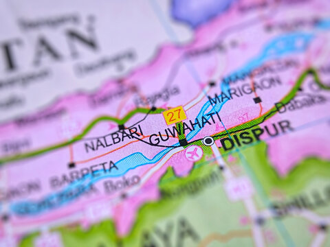 guwahati on a map of India with blur effect.