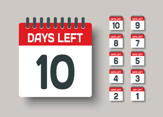 Countdown daily page calendar icon - 10 days left