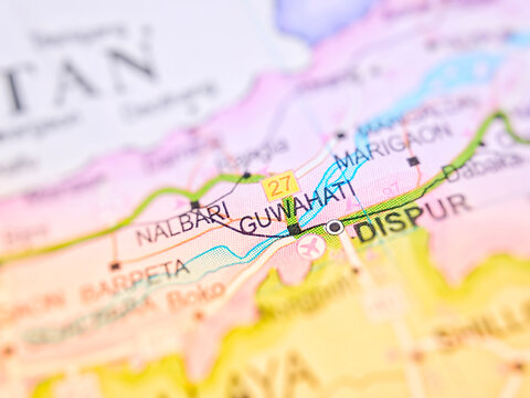 guwahati on a map of India with blur effect.