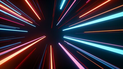 3d render of abstract background with lines and lights in blue and red