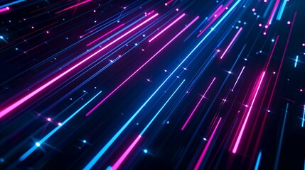 Blue and pink laser rays on a dark background. 3d rendering