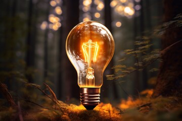 a light bulb in the woods