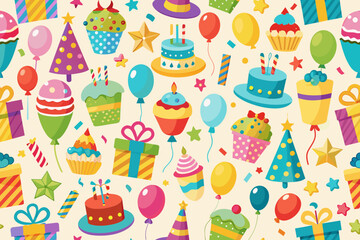 Birthday theme elements, seamlessly tiled together vector arts illustration