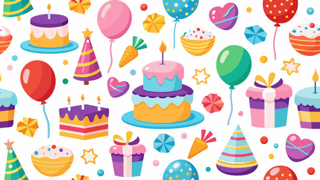 Birthday theme elements, seamlessly tiled together vector arts illustration