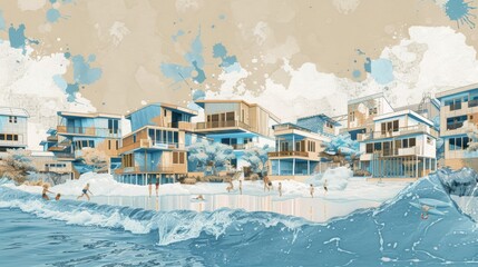 Tsunami-Proof Beach Towns: Resilient Coastal Communities and conceptual metaphors of Resilient Coastal Communities - obrazy, fototapety, plakaty