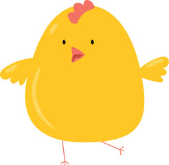 cheerful yellow walking chicken, vector illustration, isolated on white