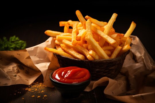 A Bowl Of French Fries With Ketchup