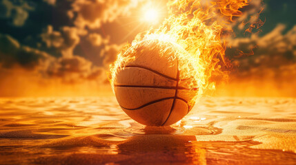 Beach volleyball ball in abnormal blazing heat
