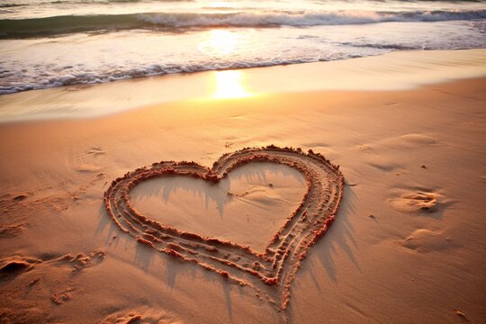 a heart drawn in sand on a beach