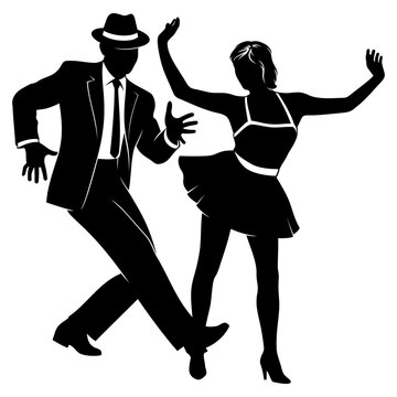 Dancing Couple Silhouette. Figures are the separate objects. Vector clipart isolated on white.
