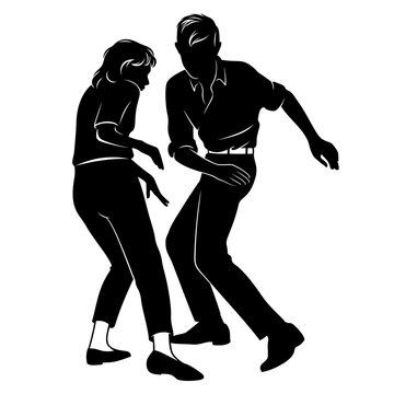 Young Couple Dancing Twist Silhouette. Figures are the separate objects. Vector clipart isolated on white.