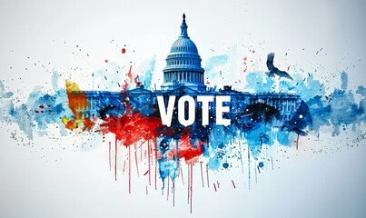 Artistic American Democracy and Freedom Concept with Splattered Paint Eagle and Capitol Building
