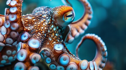 the elegant movement of an octopus tentacles in the vastness of the ocean depths - obrazy, fototapety, plakaty