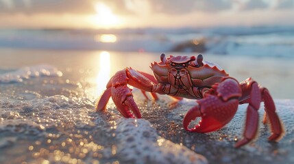 a red crab's coastal habitat captured in closeup on the beach