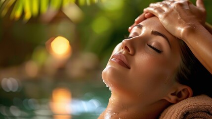 Fototapeta premium health and beauty converge as a woman enjoys a pampering massage therapy session in a spa