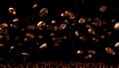 Coffee beans on a black background - obrazy, fototapety, plakaty