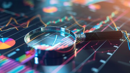 magnifying glass inflation datas, Growth, economy, inflation rates, global trade, supply chains, data analysis, FED, EZB, copy and text space, 16:9