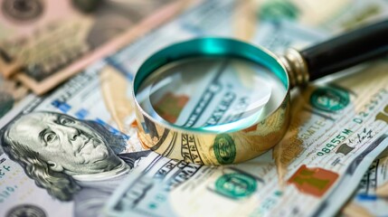 magnifying glass inflation datas, Growth, economy, inflation rates, global trade, supply chains, data analysis, FED, EZB, copy and text space, 16:9