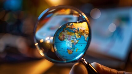 magnifying glass inflation datas, Growth, economy, inflation rates, global trade, supply chains, data analysis, FED, EZB, copy and text space, 16:9