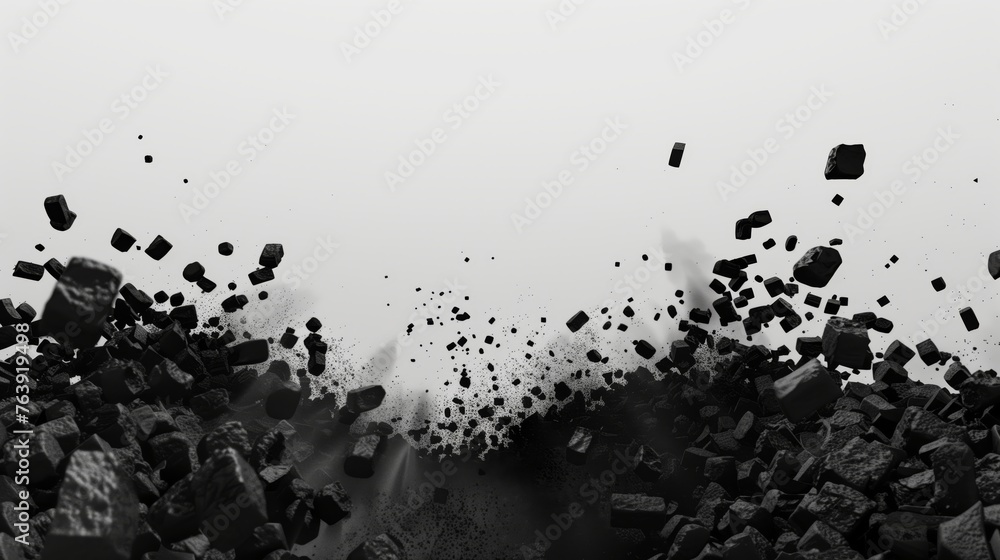 Poster black dusty piles floating in the air. generated by artificial intelligence.