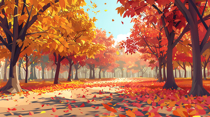 simple illustration, simple colors, Autumn foliage in a park vector simple 3d smooth isolated illustration. Generative Ai