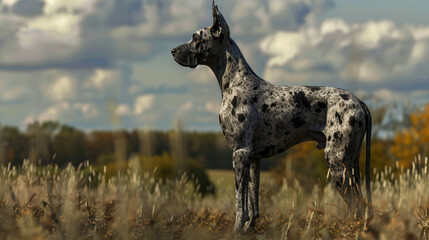 Great Dane's coat in a hyperrealistic image. Emphasize the richness of its markings, shiny coat, and expressions