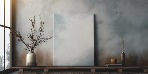 a highly detailed mock-up of a poster and canvas with an antique interior background