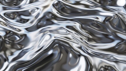 Liquid silver, close up, flowing waves, silver waves, liquid metal, abstract. Generated by artificial intelligence.