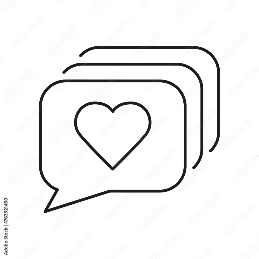 Poster heart with speech bubble line icon. love message linear pictogram. social media communication outlin