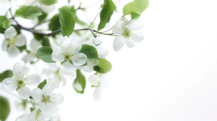 White flowers, green leaves, isolated on white.,Generative ai , 