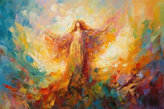 ascension of christ, abstract impressionism painting style illustration