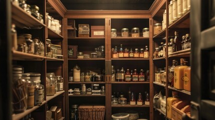 Pantry where we store canned food and kitchen utensils. Generative AI - obrazy, fototapety, plakaty