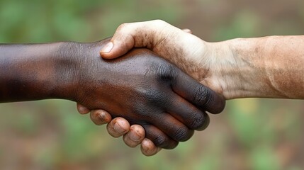 Black and white hands supporting each other. AI - obrazy, fototapety, plakaty
