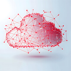 red digital cloud illustration on white background, internet virus and danger concept, cloud computing, large data center