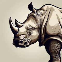 rhino illustration on beige background, logo, design - obrazy, fototapety, plakaty
