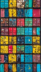 Assorted colorful cargo containers lined up in vibrant rows for shipping purposes