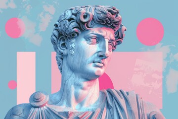 A pop art collage of the Greek god Apollo, blending classical sculpture with vibrant contemporary design, perfect for modern decor and creative projects.