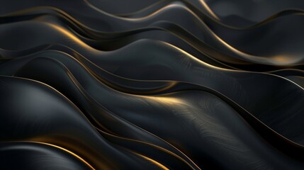Obraz premium A sleek, dark background with subtle golden waves. The waves with smooth gradient from deep black to light gold. Generated by artificial intelligence.