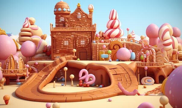 Christmas gingerbread house in pop mart cartoon style