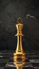 Golden king chess piece on chessboard  symbolizing success and leadership in business